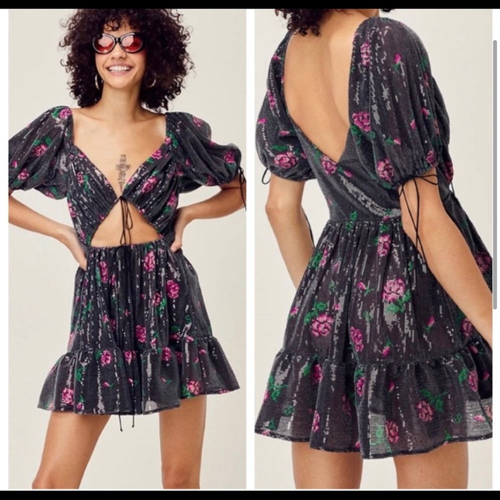 For Love & Lemons Every Rose Sequin Mini Dress Womens Large New